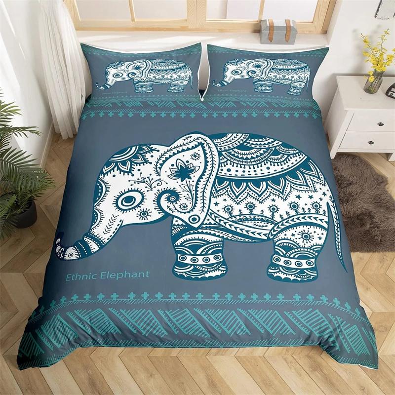 Tribal Ethnic Elephant Duvet Cover Exotic Style Bedding Set Boho Mandala Flower Paisley Quilt Cover Polyester Comforter Cover