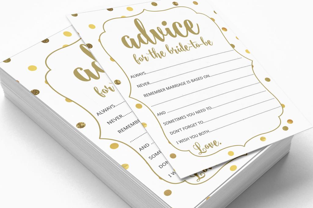Inkdotpot Advice For The BrideA  CardsA  Set Of 50A  Gold ConfettiA  Bridal Shower Activity