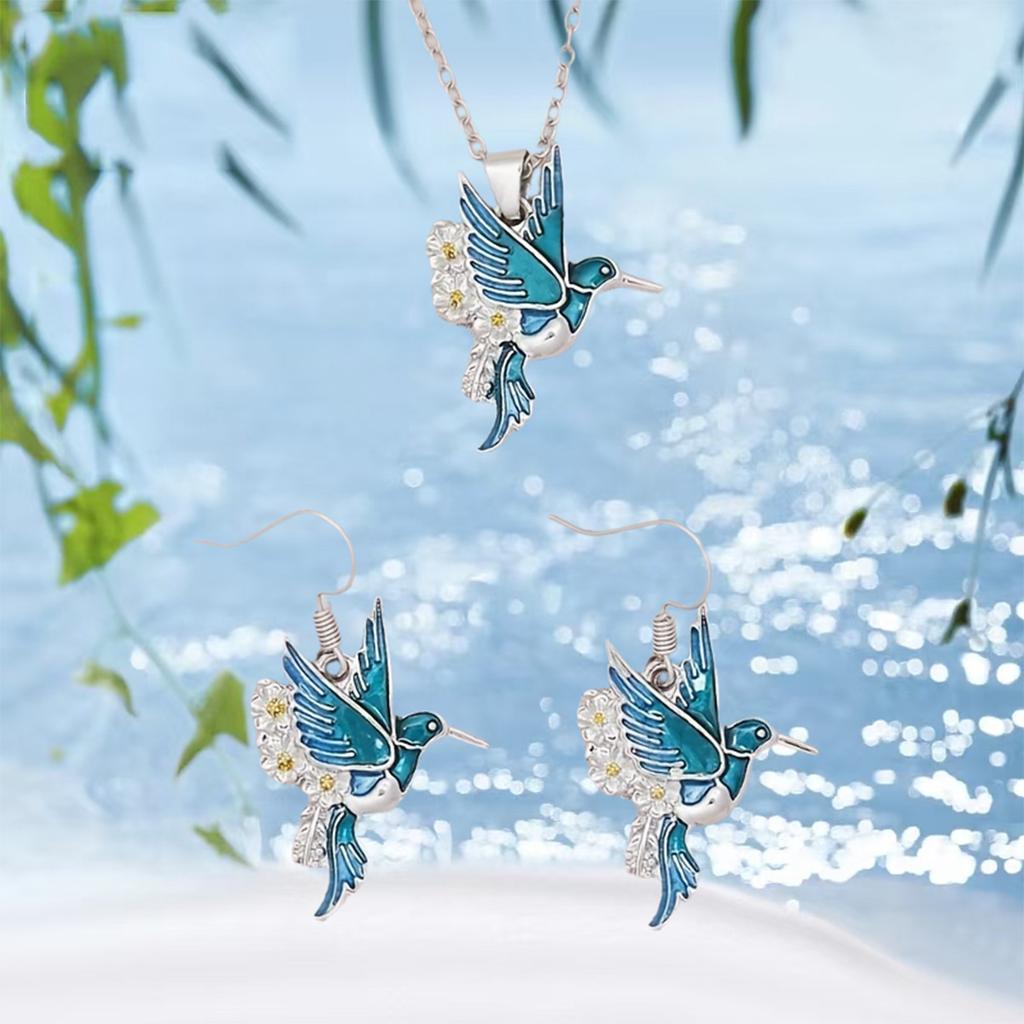 Hummingbird Daisy Pendant Necklace Earring Pendant Set Fashion Exquisite Elegance Daily Versatile Set