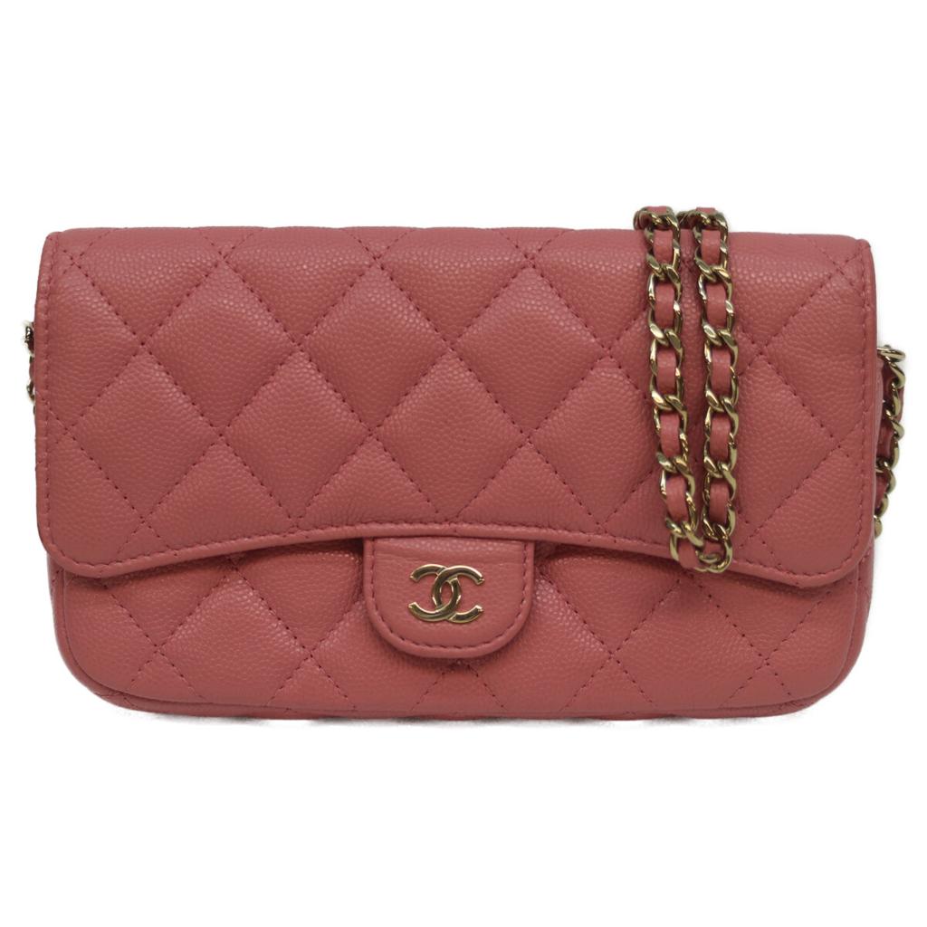 CHANEL AP2096 Pink Matte Caviar Skin Flap Phone Case Shoulder bag pinkUsed