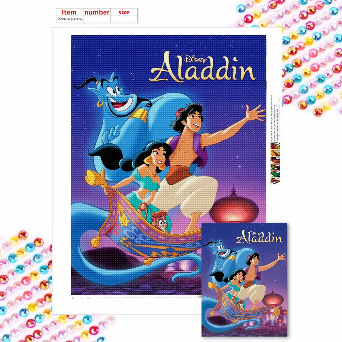 

Полная круглая алмазная живопись Волшебная лампа Аладдина и ковер-самолет Искусство Стразы Картина Мозаика Сделай сам 5D Вышивка крестом Домашнее украшение Round 20x30cm