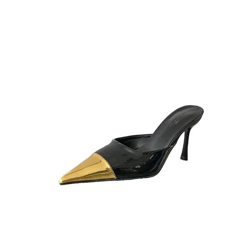 Spring new pointed head thin heel high heel temperament thin fashion leopard print bag head half drag women's shoes outside slippers