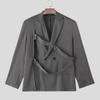 INCERUN Men Notched Lapel Long Sleeve Striped Cutout Front Cross Party Thin Blazer Coats