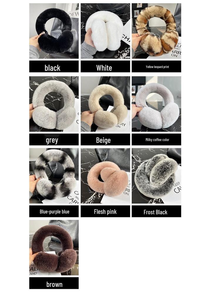 Foldable Plush Winter Earmuffs with Thick Rex Rabbit Fur - Cute Internet Celebrity Style