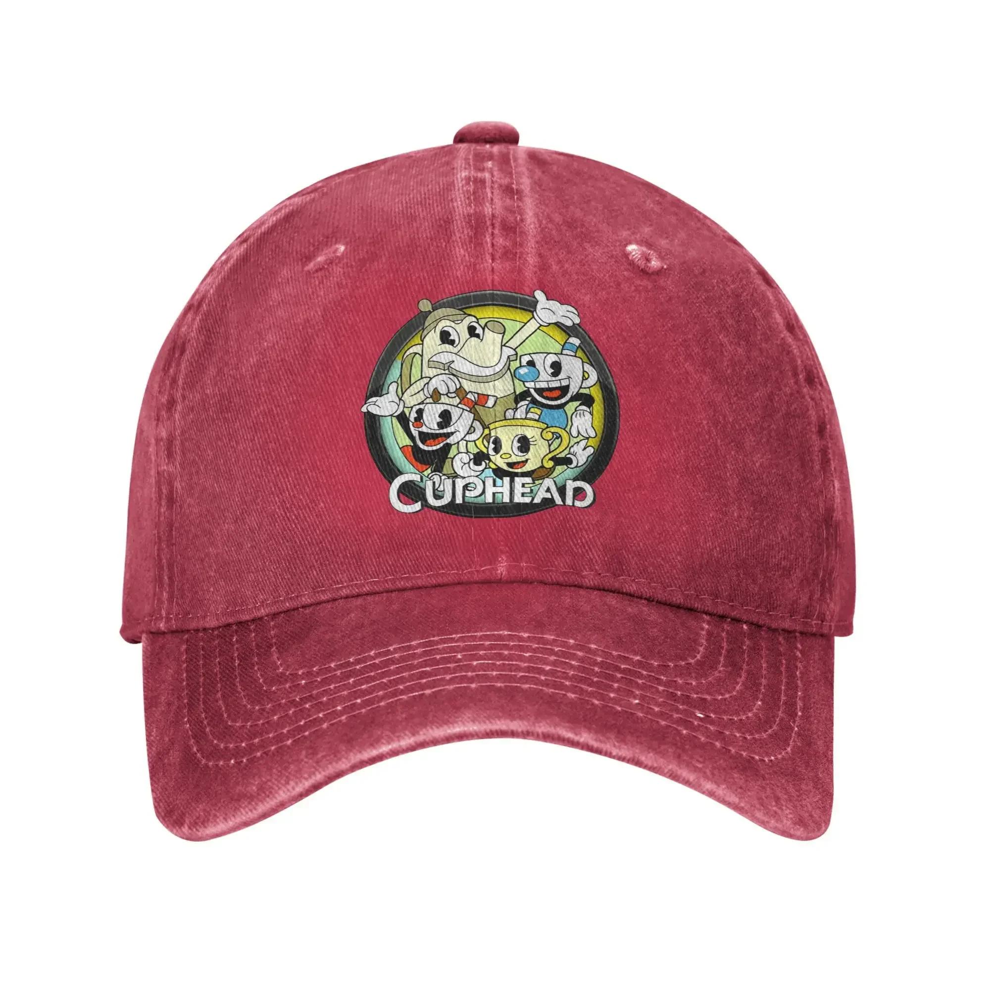 Cuphead Washed Baseball Cap Characters  Fitted Retro Sun Hip Hop Hats Summer Unisex Women Hiking Fishing Snapback Cap One Size