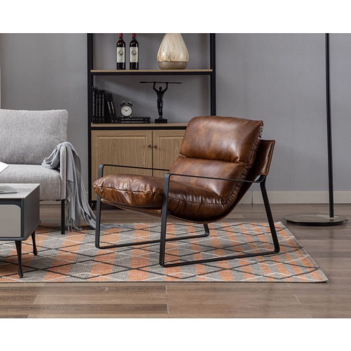 Wahson Bequemer Lounge-Sessel Entspannungssessel, Lounge-Sessel mit Metallstruktur, Freizeitsessel für Schlafzimmer, PU-Leder, Braun