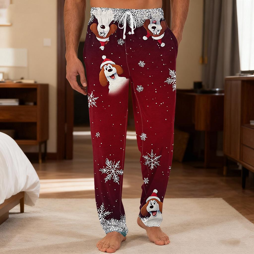 Men's Plain Knit Solid Pocket Casual Pants Home Pajama Pants