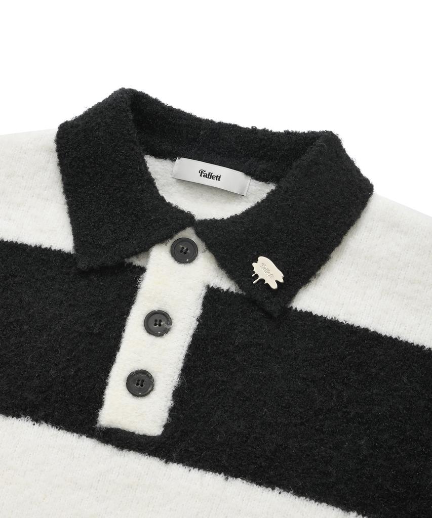 FALLETT Boucle Collar Striped Knit Black