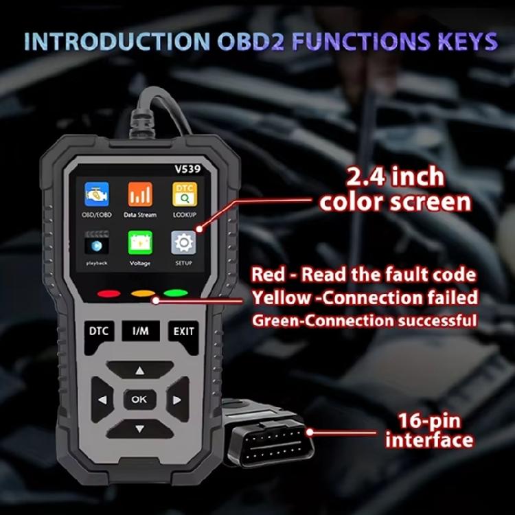 Handheld Car Diagnostic Tool V539 with Engine Fault Review, Battery Check and Visual Menu for Home Vehicle Care and Garage Use Daily