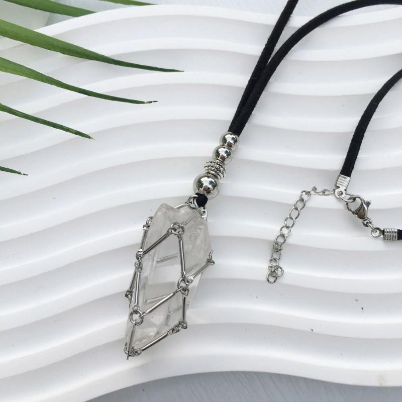 Empty Crystal Stone Holder Necklace Cord Adjustable Natural Crystal Cage Necklace Chain Mesh Pendant Necklace Gifts