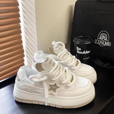 Damen Plateau-Sneaker mit Stern-Design, Schnürung, Skateboard, flach, bequem, für den Außenbereich, Laufsport, Tennis, Jogging-Sneaker