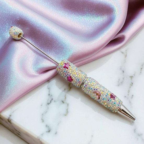 Custom Beadable Pen Blanks Glitter Ballpoint Pen, Sparkly Rhinestone Star Moon Beaded Plastic Creative Gift Pens for Women DIY Handmade Gel Ink School