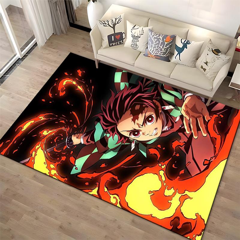 Anime Style Carpet with Fiery Red Pattern and Dynamic Character Design Suitable for Use As an Anti-slip for Living Room Bedroom Sofas