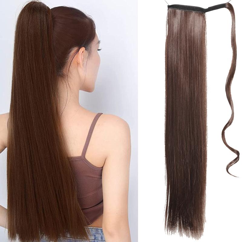 Magic stick ponytail synthetic wig long straight ponytail wig female wig heat-resistant for daily gatherings
