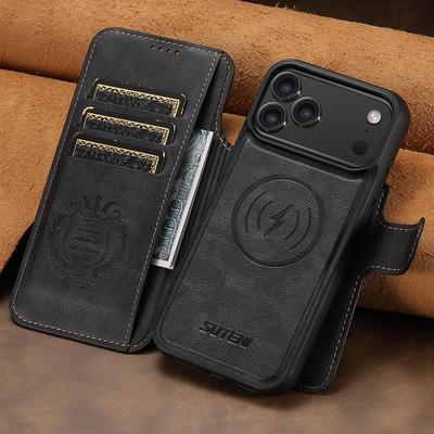 iPhone 17 Pro Max Flip Case with Card Slot, Magnetic Snap, Wireless Charging, Stand Function, and Leather Finish