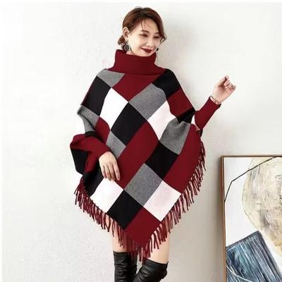 New Women's Clothing High Neck Knitted Bat Shirt Shawl Cape Pullover Women's Tassel Korean Version Versatile Warm Outer Outfit
