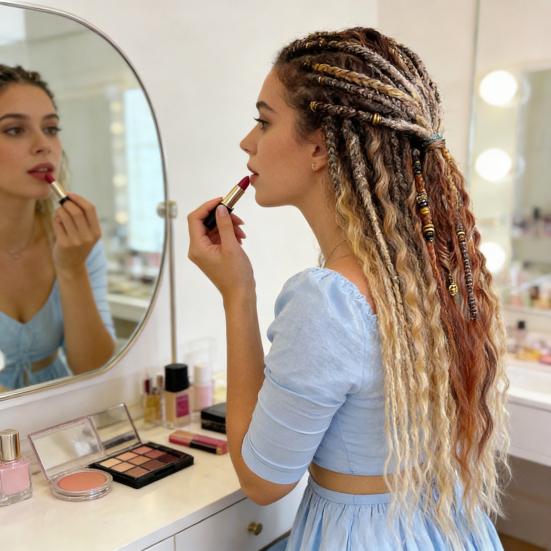 Boho Gevlochten Paardenstaart Verlenging met Haarelastiek Lichtgewicht Hand-gevlochten Vlechten Haarverlengingen Vrouwen Mannen Lang Viking Dreadlock Kralen Paardenstaart Verlenging