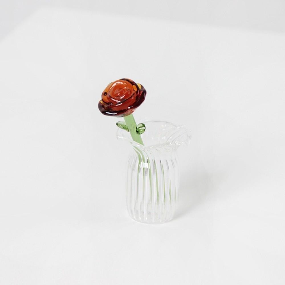 Mini Glass Flower Bouquet Simulation Floral Hand-blown Glass Flower  Home Room Decoration Red one+bottle