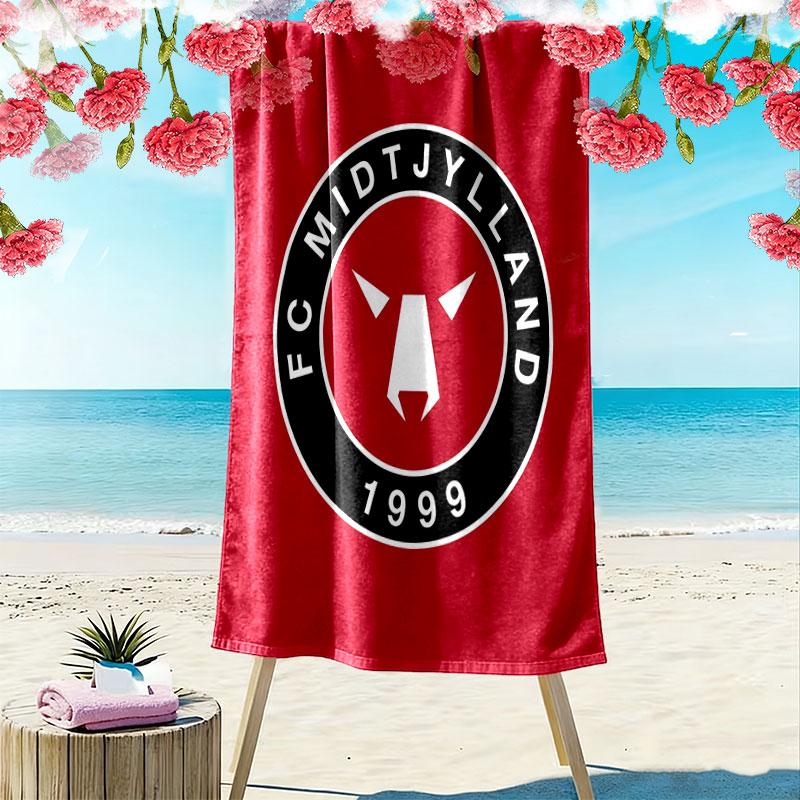 FC Midtjylland Logo Print Beach Towel, Large Soft Quick Dry Towel for Beach Camping Swimming