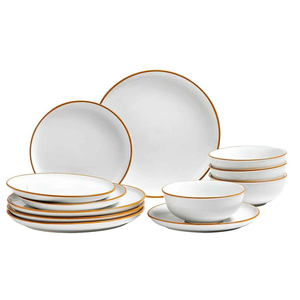 12 PCS Dinnerware Set Ceramic Plates and Bowls Sets Service for 4 White