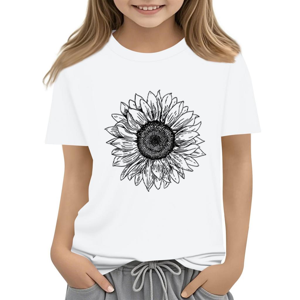 Summer Kids Round Neck Top Sunflower Short Sleeve T-shirt Top