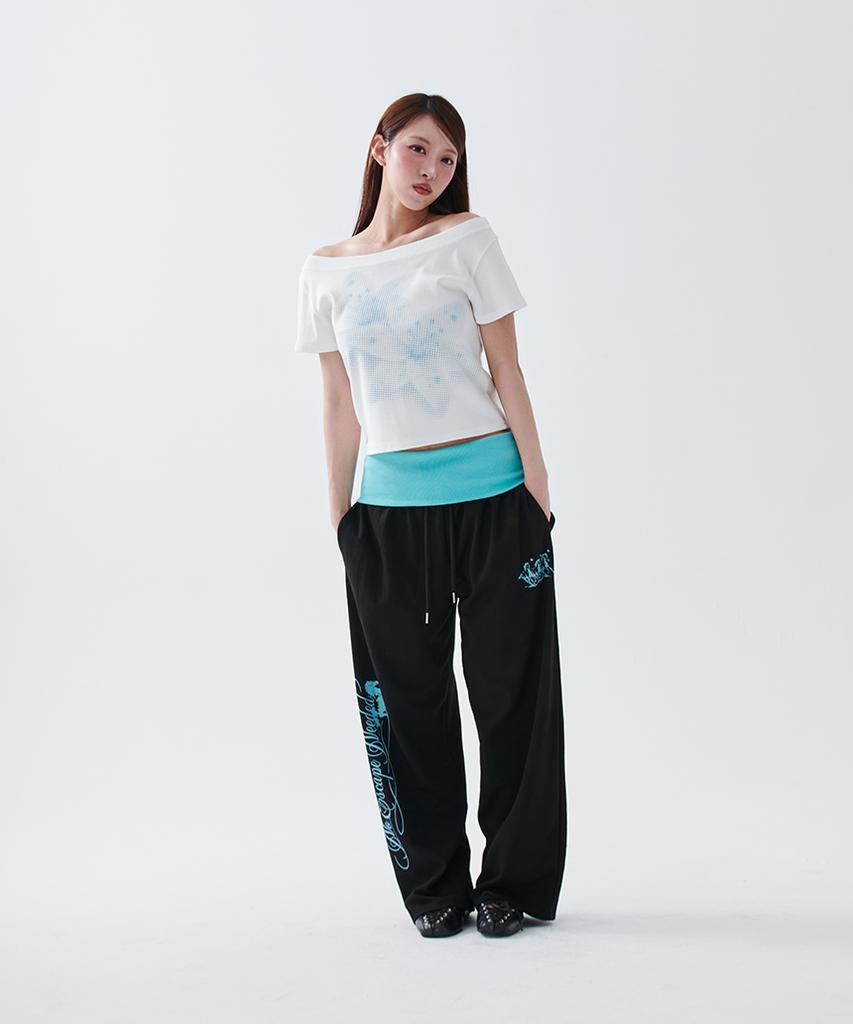 ESCAPEFROM [Escf X Hot Today] Horse Lettering Color Block Folding Sweatpants Black