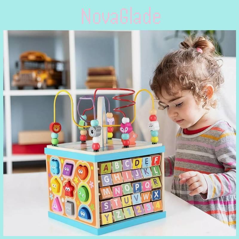 Large Wooden Multifunctional Educational Bead Box For Kids With Shape Sorting And Sensory Play Features