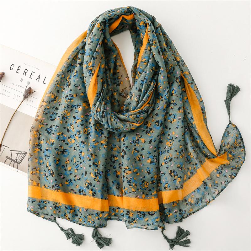 

Winter Soft Thin Green Polka Floral Tassel Viscose Shawl Scarf Lady High Quality Print Pashmina Stole Bufandas Muslim Hijab