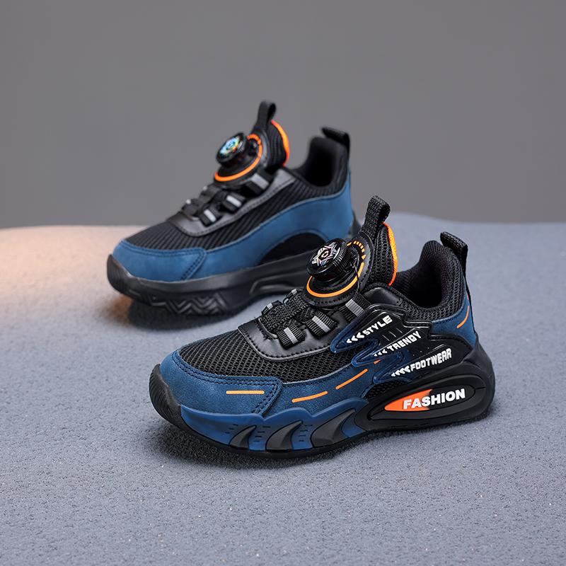 Spring and Autumn Boys' Rotating Button Lightweight and Comfortable Sports Shoes with Breathable Mesh for Children