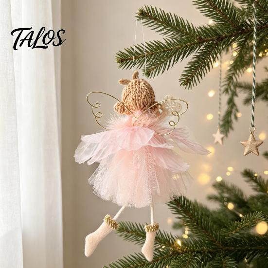 Dreamy New Year Home Decor Angel Doll Hanging Ornaments with Lace Mesh And Glitter Wings for Christmas Fairy Tale Style Tree Decoration, Fabric