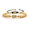 Stylish Micro-inlaid Zircon Punk CZ Ball Crown Woven Bracelet