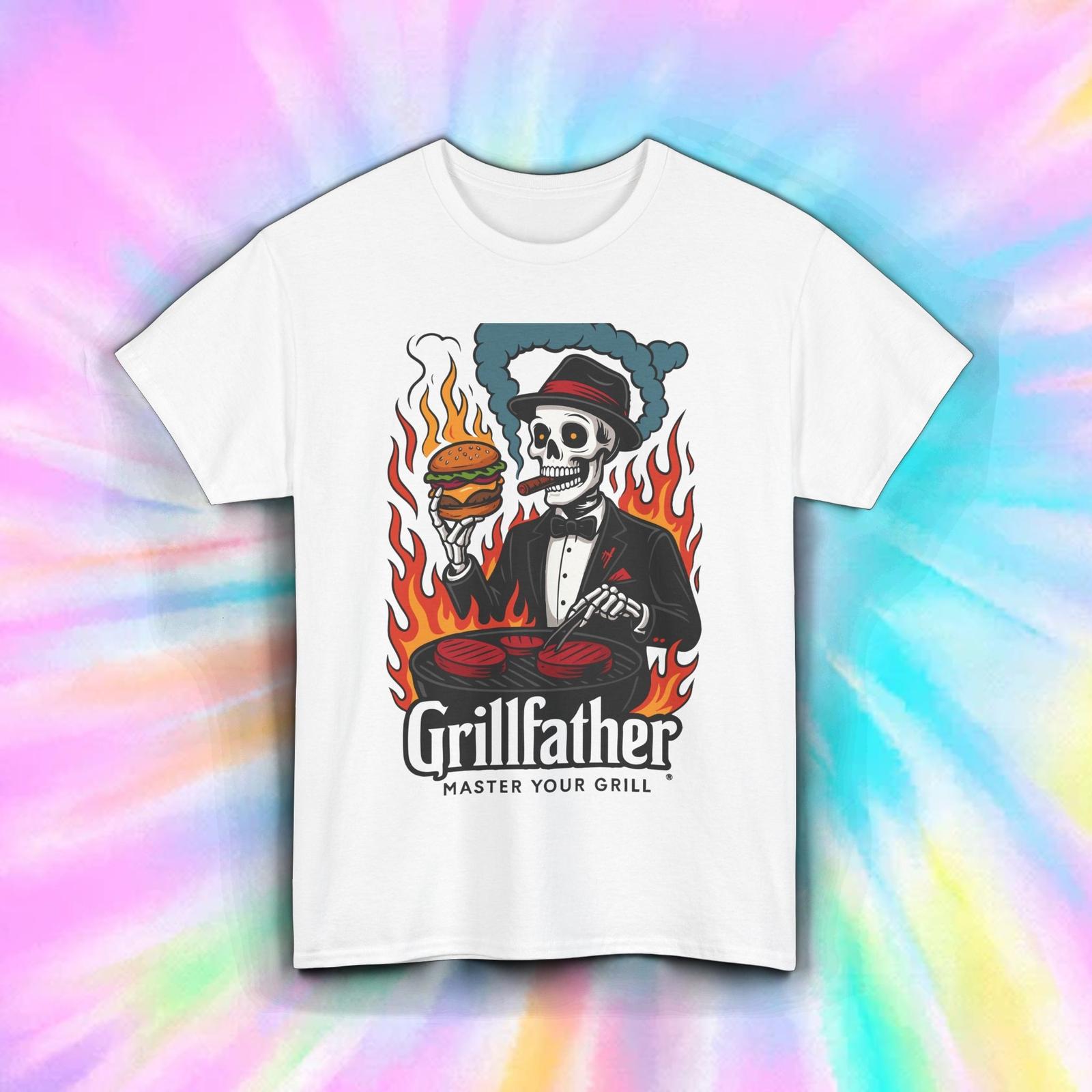 Grillfather Shirt Funny BBQ Skeleton Chef Grill Master Burger Flame Tee S-5XL XXXXL