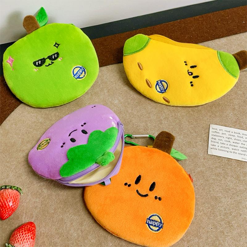 Cute Creative Plush Fruit Wallet Pendant Keychain Cartoon Storage Bag Headphone Bag Portable Money Bag Pendant Accessories Gifts
