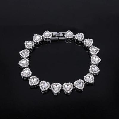 1Pcs New Heart-shaped Rhinestone Necklace Shiny Heart Alloy Chain Bracelet 20/45cm Fashion Rock Party Jewelry