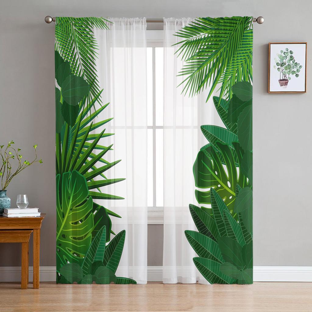 Green Leaves Jungle Plant Nature Modern Tulle Curtains For Living Room Sheer Curtain Bedroom Voile Decorative Window Treatments