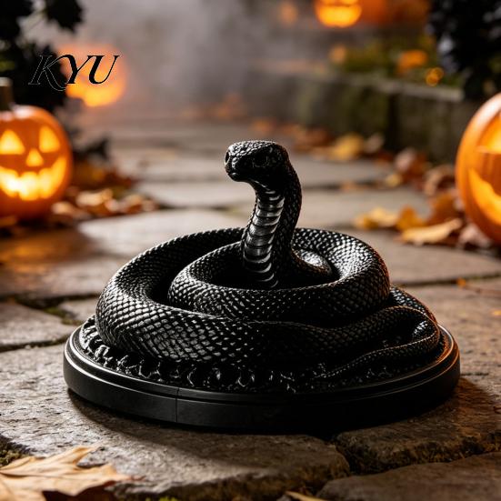 Vintage Gothic Home Accessories 3D Printed Coiled Snake Ornament, Halloween Black Figurine, Detailed Statue for Collection Viper Decoration
