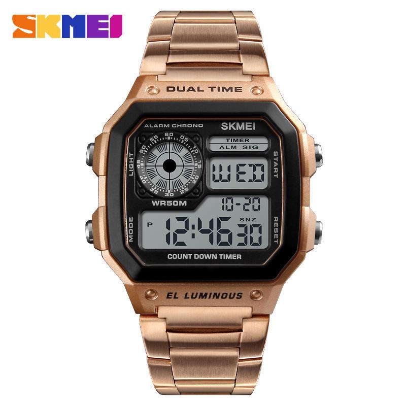 Skmei 1335 Men Digital Watch Stainless Steel Strap Dual Time Sport Watch Alarm Waterproof Luminous Date Retro Wristwatch SKMEI 1335