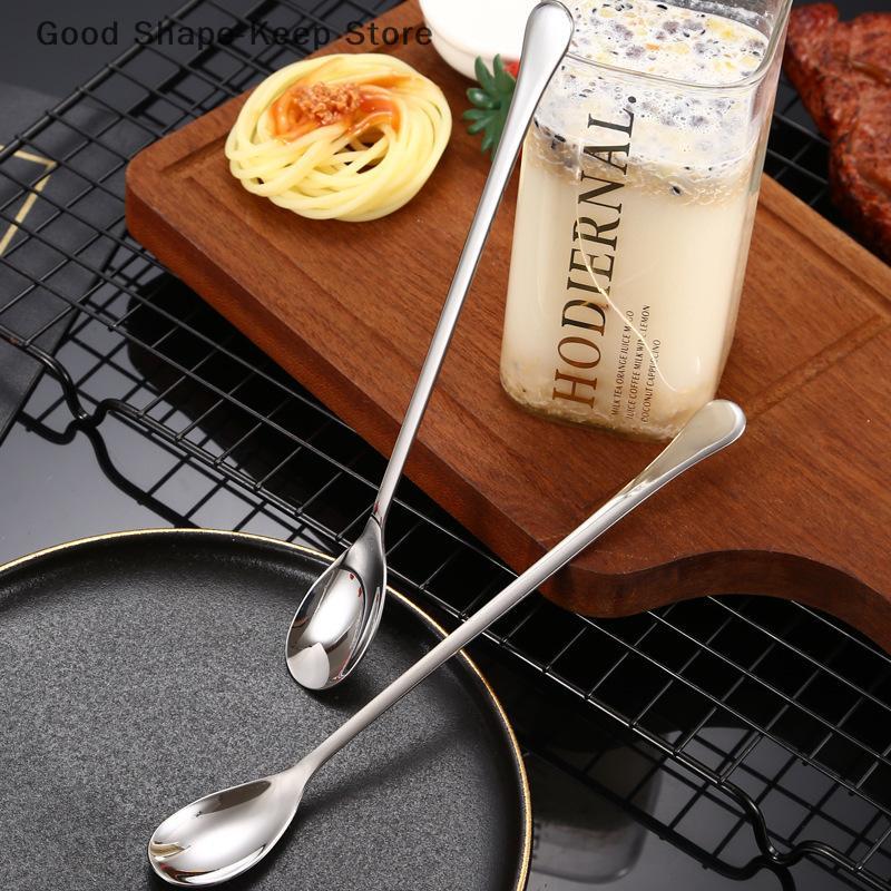 1/6/10Pcs Stainless Steel Long-Handled Ice Teaspoon Coffee Spoon Ice Cream Stirring Spoon Kitchen Household Tableware