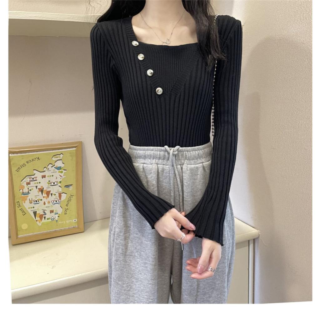 Fake two-piece knitted sweater women's autumn and winter 2025 new slim-fit versatile gentle wind square neck sweater