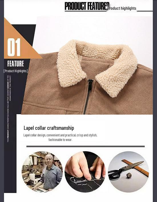 Men's Lambswool-Lined Corduroy Jacket: Cross-Border Fashion for Autumn/Winter