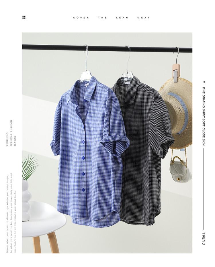 Plaid short sleeved shirt for women in 2026 summer, thin, loose, versatile and casual top