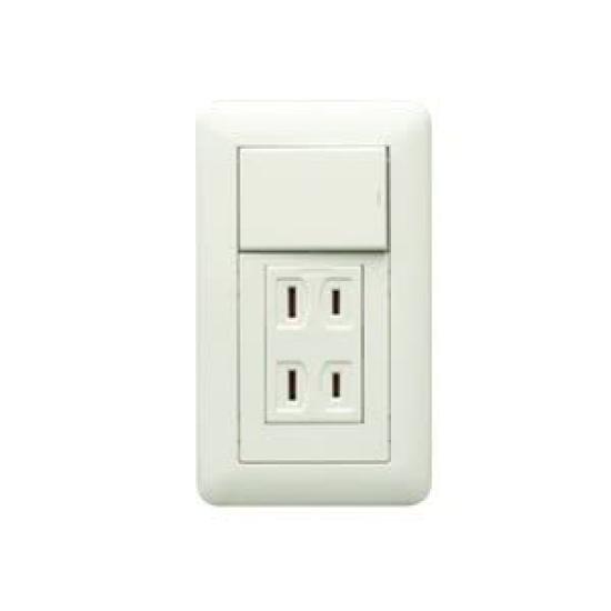 Jinbo Electric J-WIDE Series Switch and Outlet Combination, 1-Gang 3-Outlet, Upper Row Single-Pole (15A-300V), Lower Row Double Outlet (15A-125V),