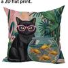 Black Cats with Goldfish Theme Double-sided Printed Pillow Cover Short Plush Suitable Living Rooms Bedrooms Throw Cushion Cover