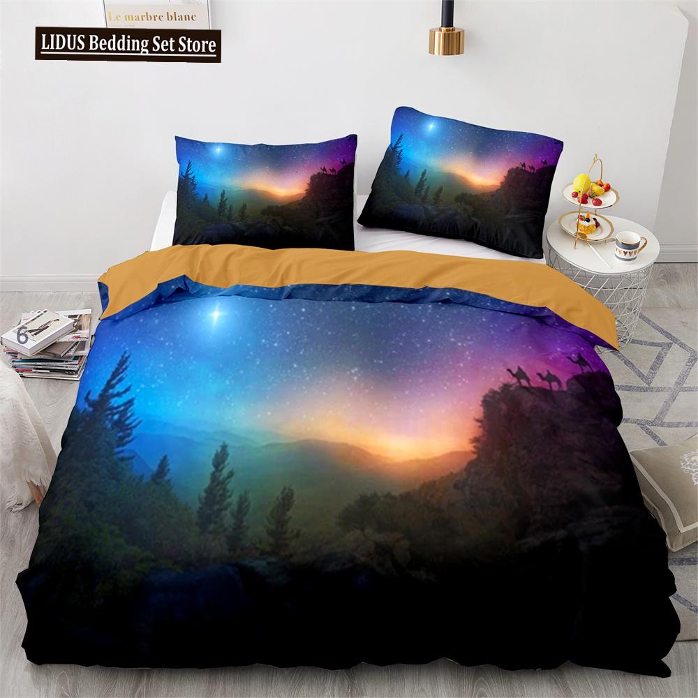 Set Copripiumino Cielo Notte Spazio Universo Stelle Nebulose Luna Set Biancheria da Letto Decorativo King Twin Size Copripiumino in Poliestere