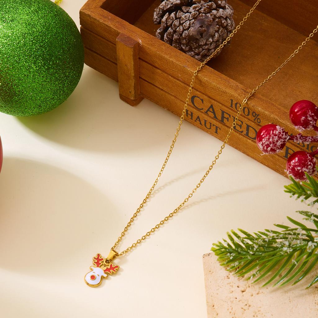 Stainless Steel Christmas Tree Pendant Necklaces for Women Colorful Snowflake Santa Candy Cane Necklaces Waterproof Jewelry