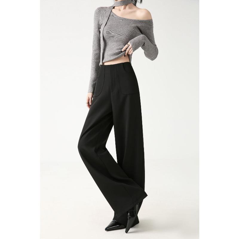 Black straight casual scimitar suit pants women's spring and autumn high-waisted thin and drape wide-leg pants summer