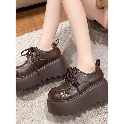 Talons 8CM Nouveautés Printemps 2025 Baskets en Cuir pour Femmes Plateforme Haute Lacets Chaussures Décontractées Semelle Épaisse Escarpins de Marche Zapatos Mujer