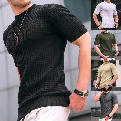 Printemps été hommes petit T-shirt à carreaux solide col rond manches courtes homme haut