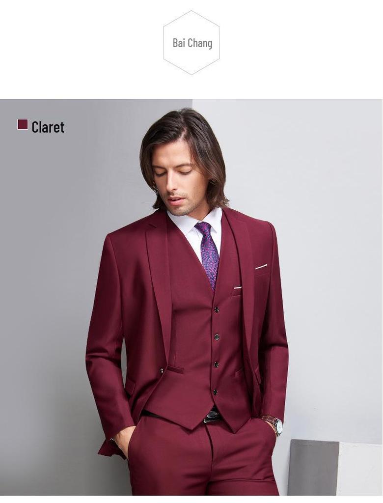 Men's Korean Style Slim Fit Wedding Tuxedo Three-Piece Suit