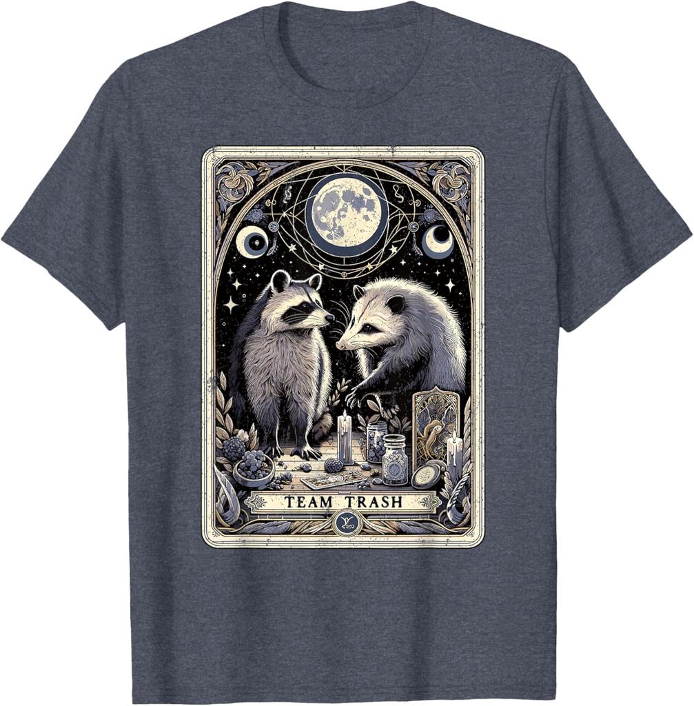 Team Trash Raccoon Opossum Tarot Card Graphic Print Cotton Short Sleeve T-Shirt Casual Trip